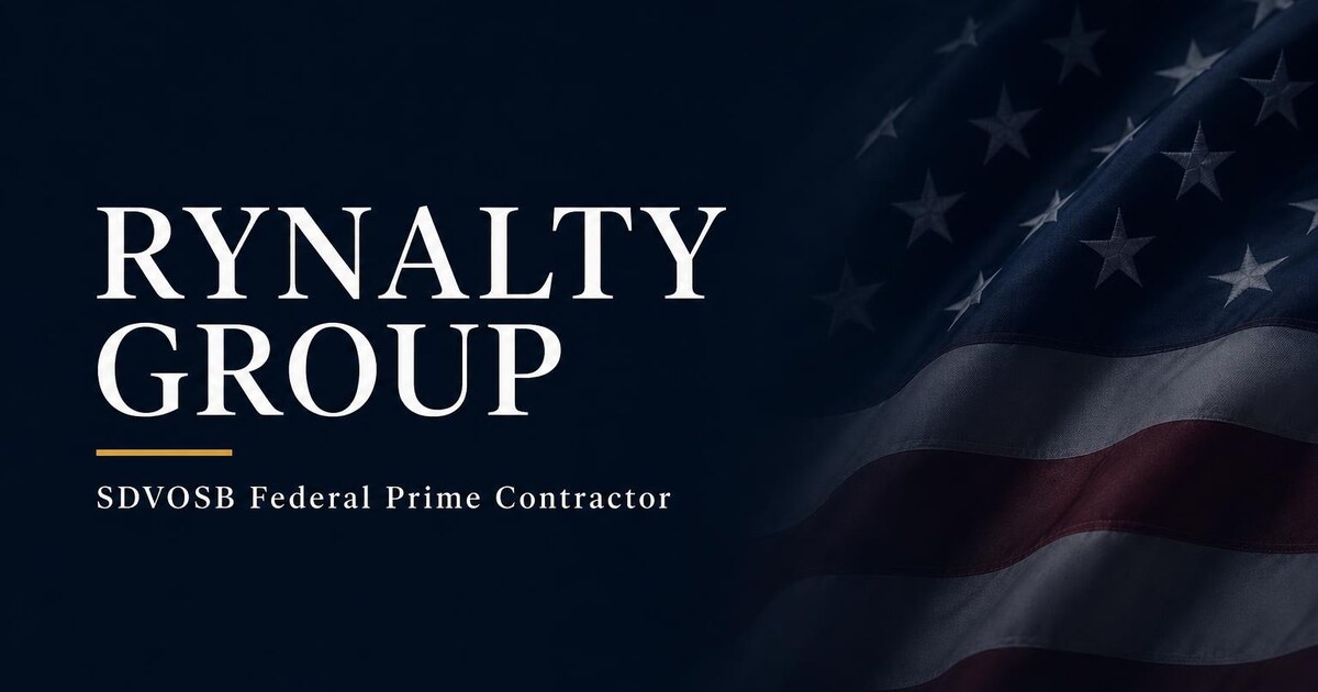 Navy blueprint mark of Rynalty Group over a drawing grid